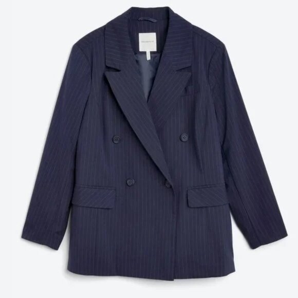 NWT Avec Les Filles Tailored Navy Double Breasted Pinstripe Blazer Jacket 2X - Picture 3 of 10